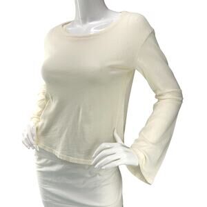 Nation Ltd Womens Size XS Top Long Flare Sleeve Scoop Neck Cream Made In USA